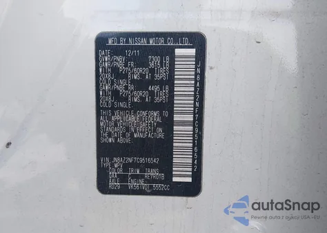 2012 Infiniti Qx56 z USA, uszkodzony, nr VIN JN8AZ2NF7C9516542